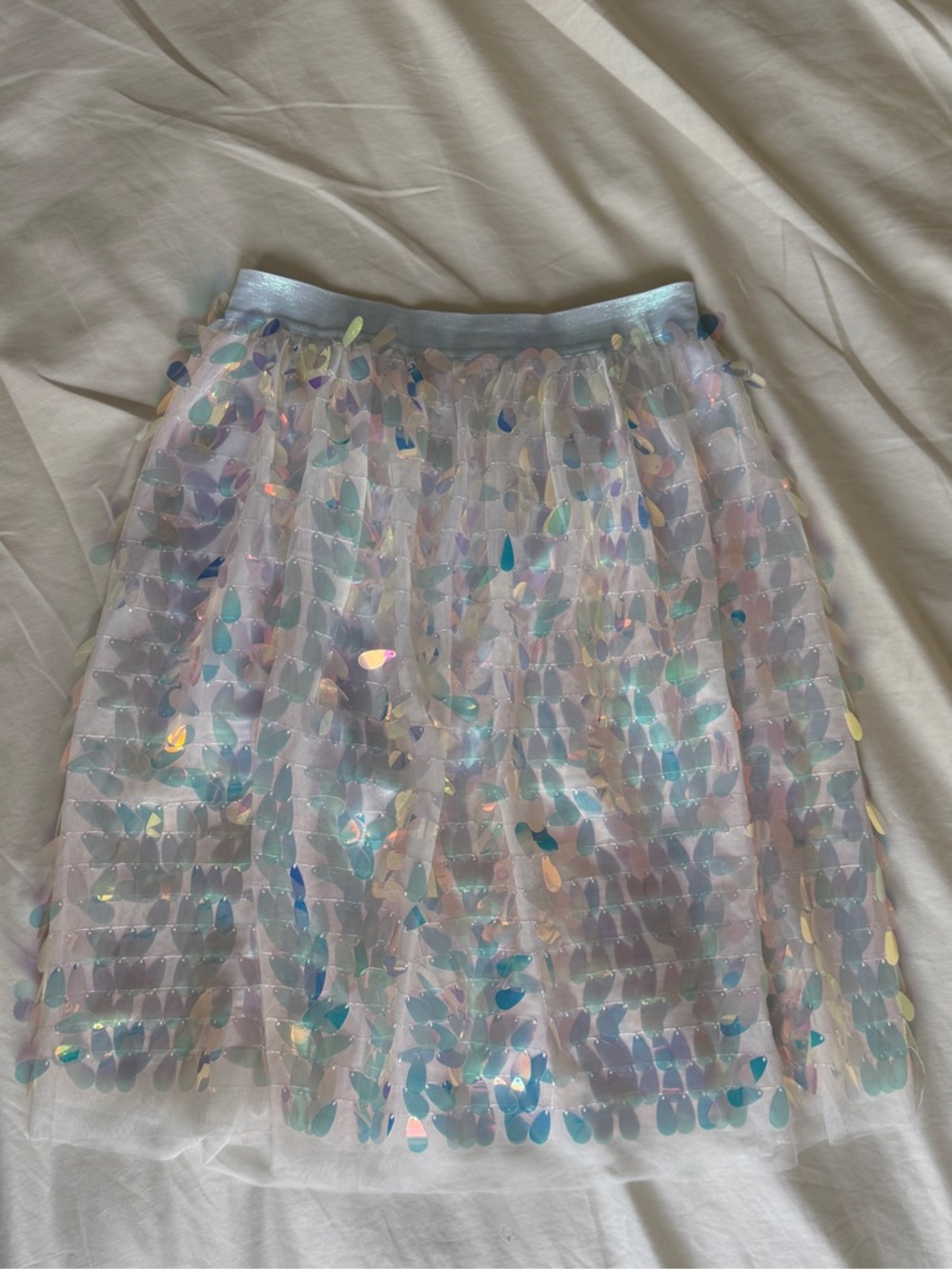 Iridescent Sequin Tulle Skirt - White/Blue Hues